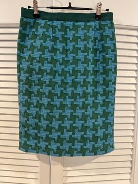 Boden Green and Blue Geometric Pencil Skirt